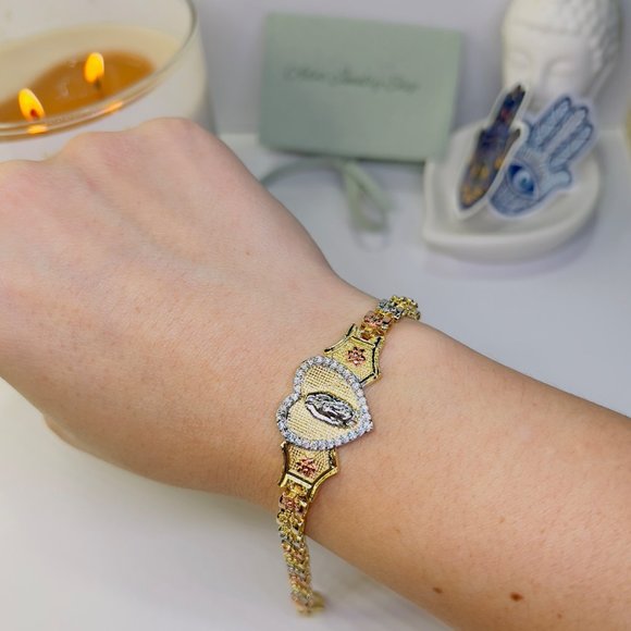 Virgen De Guadalupe Bracelet, Brazilian Gold Bracelet, Virgencita, Religious Gol - Picture 5 of 10